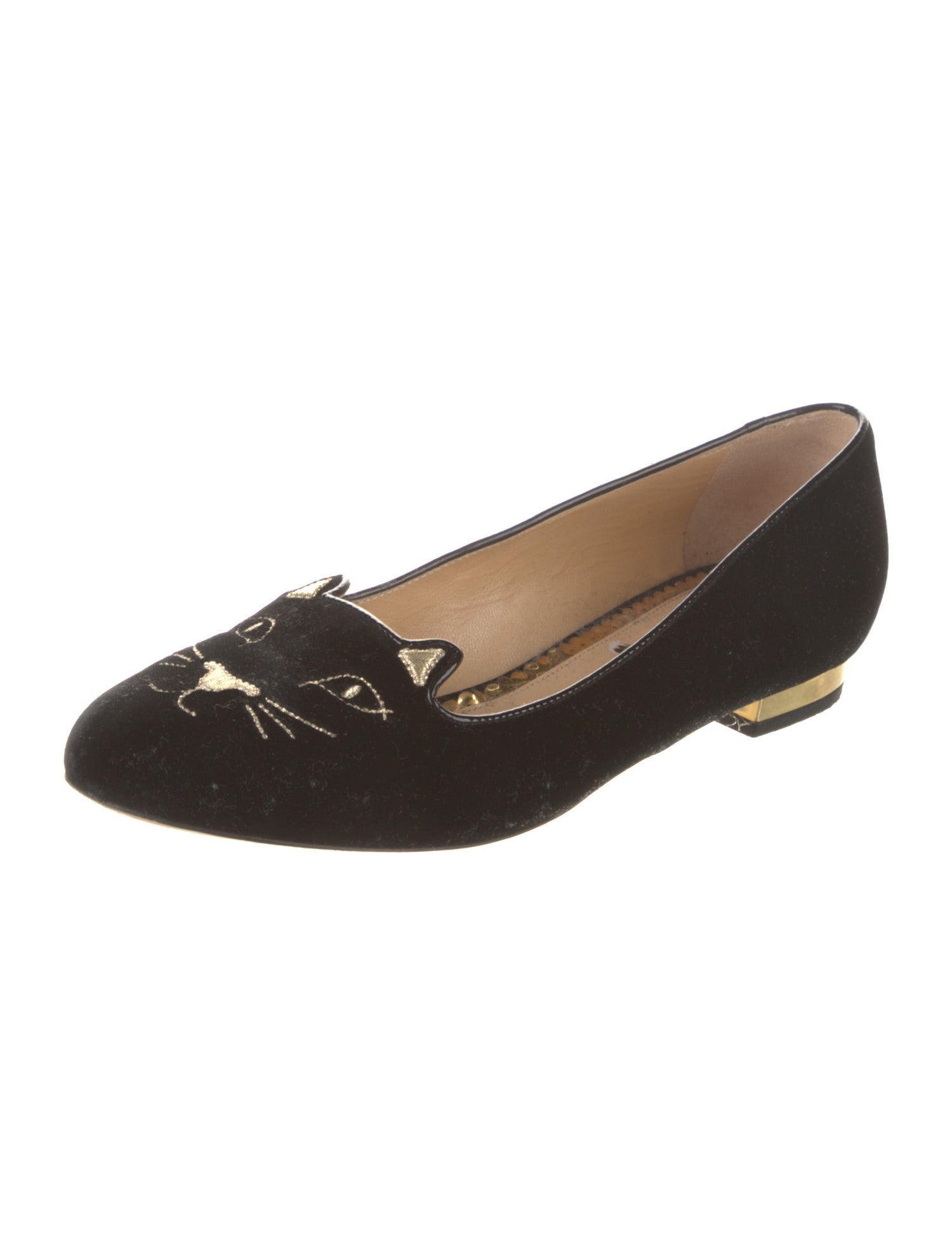 Charlotte Olympia Velvet Embroidered Accent Loafers