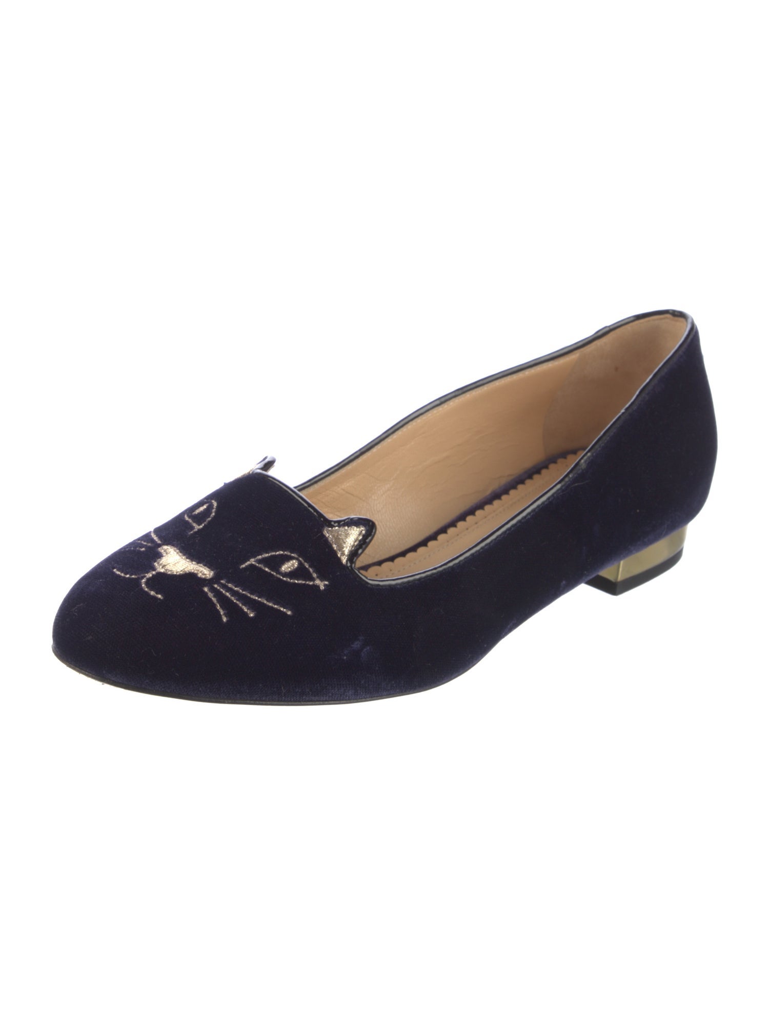 Charlotte Olympia Velvet Embroidered Accent Loafers