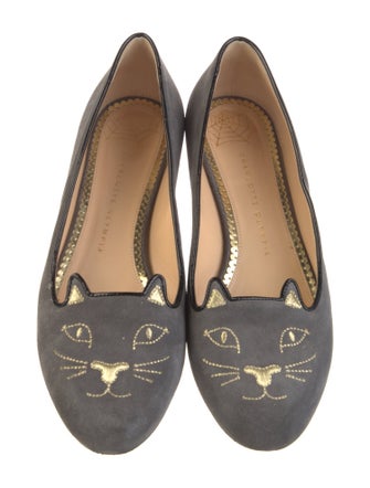 Charlotte Olympia Suede Embroidered Accent Loafers