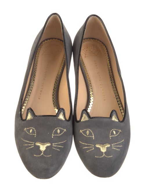 Charlotte Olympia Suede Embroidered Accent Loafers