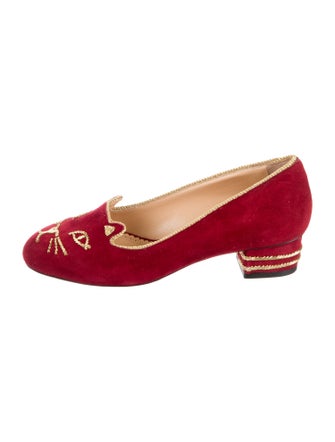 Charlotte Olympia Suede Graphic Print Loafers