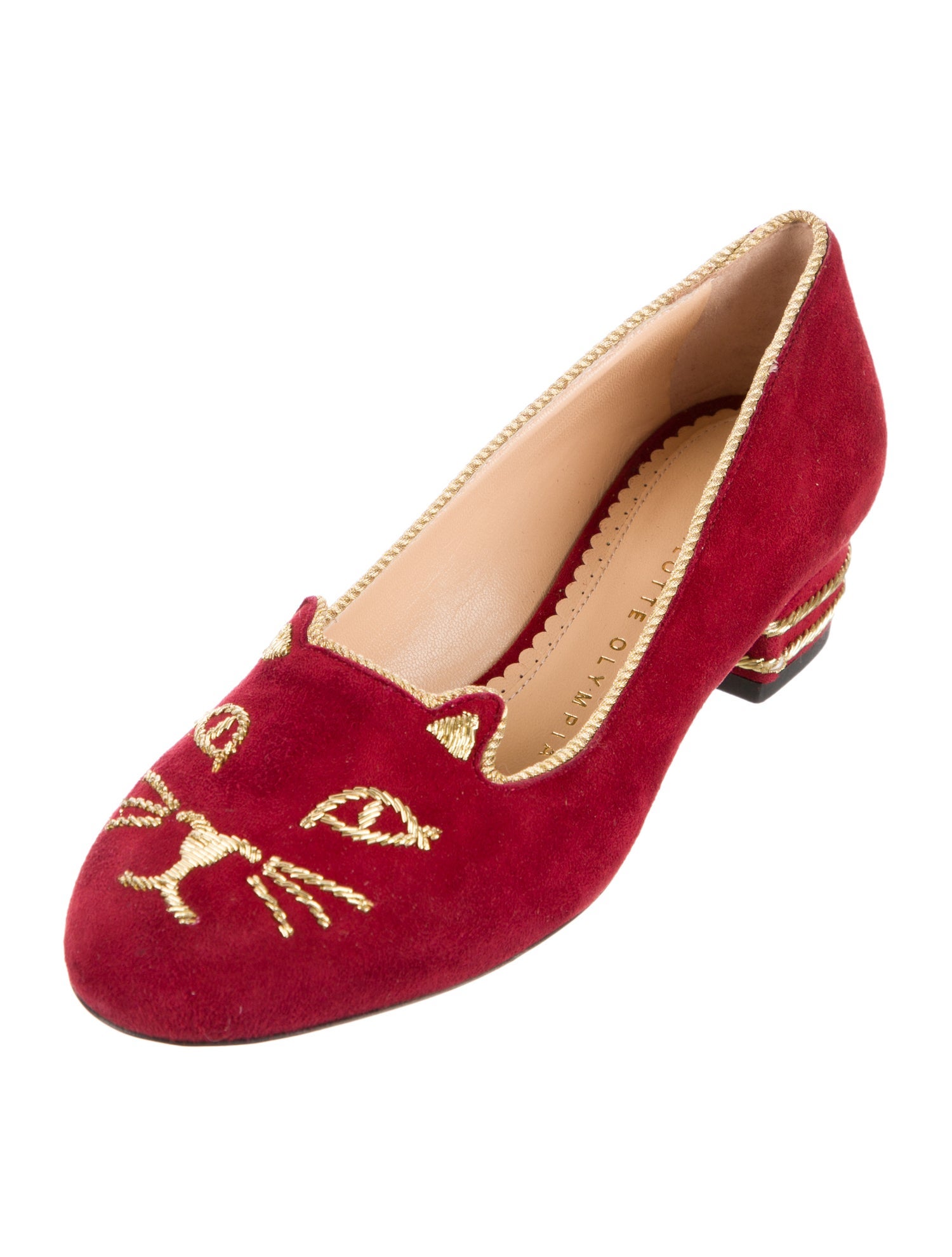 Charlotte Olympia Suede Graphic Print Loafers