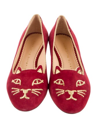 Charlotte Olympia Suede Graphic Print Loafers