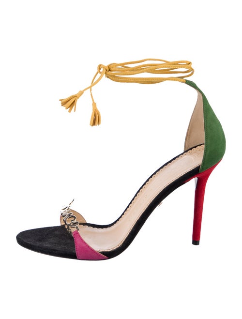 Charlotte Olympia Suede Colorblock Pattern Sandals