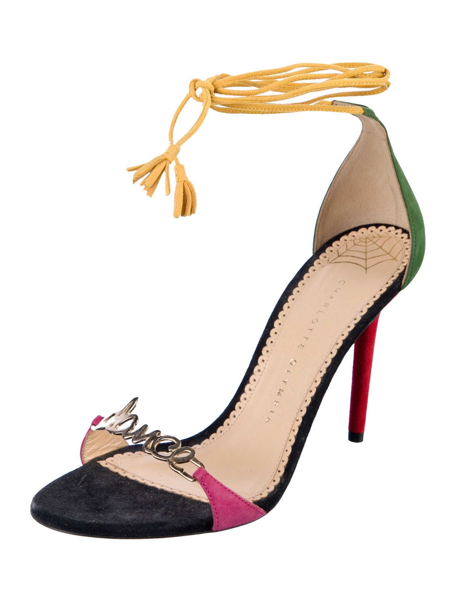 Charlotte Olympia Suede Colorblock Pattern Sandals