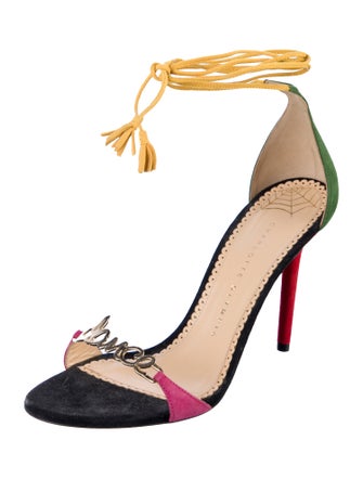 Charlotte Olympia Suede Colorblock Pattern Sandals