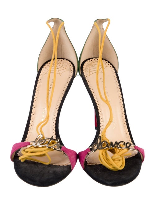 Charlotte Olympia Suede Colorblock Pattern Sandals