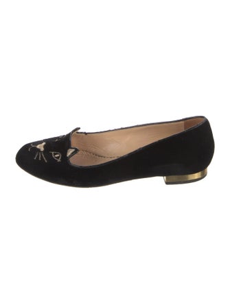 Charlotte Olympia Velvet Embroidered Accent Loafers