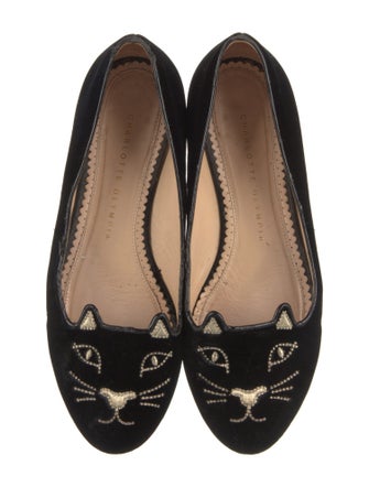 Charlotte Olympia Velvet Embroidered Accent Loafers