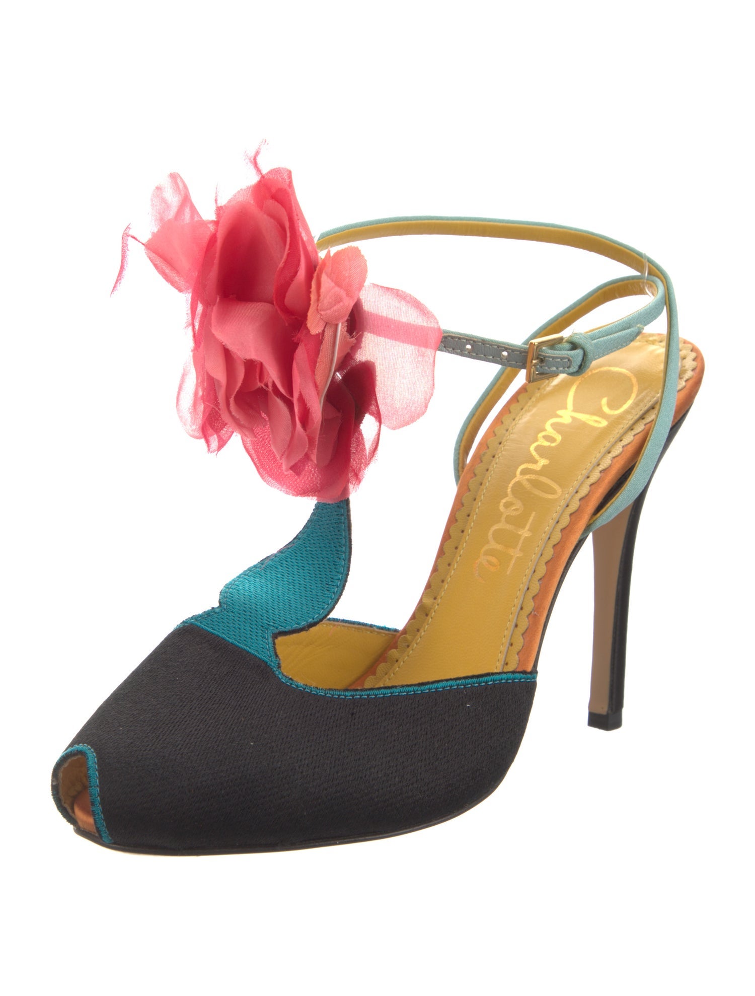 Charlotte Olympia Colorblock Pattern T-Strap Pumps