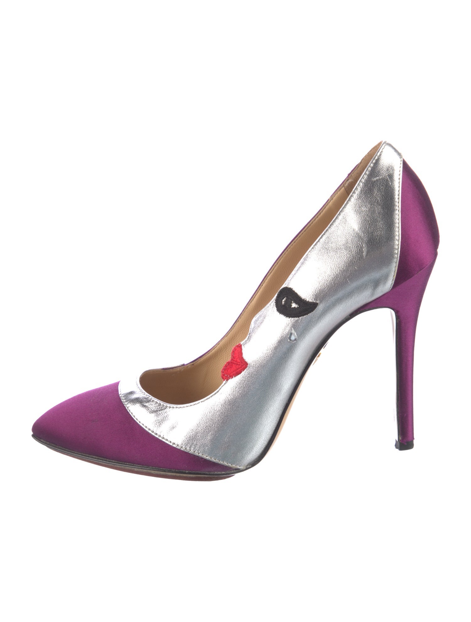 Charlotte Olympia Satin Colorblock Pattern Pumps
