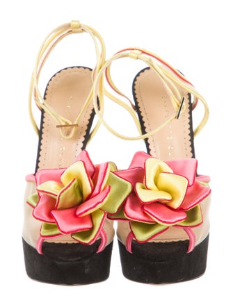 Charlotte Olympia Leather Colorblock Pattern Slingback Pumps