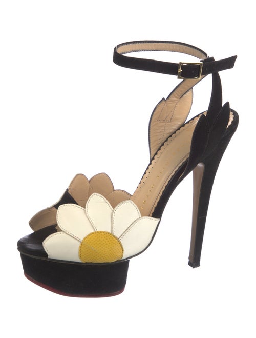 Charlotte Olympia Suede Colorblock Pattern Slingback Pumps