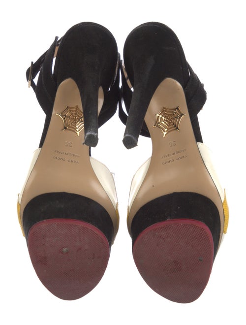 Charlotte Olympia Suede Colorblock Pattern Slingback Pumps