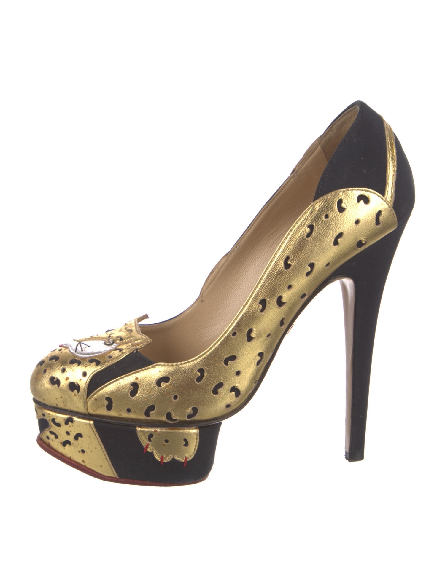 Charlotte Olympia Leather Colorblock Pattern Pumps