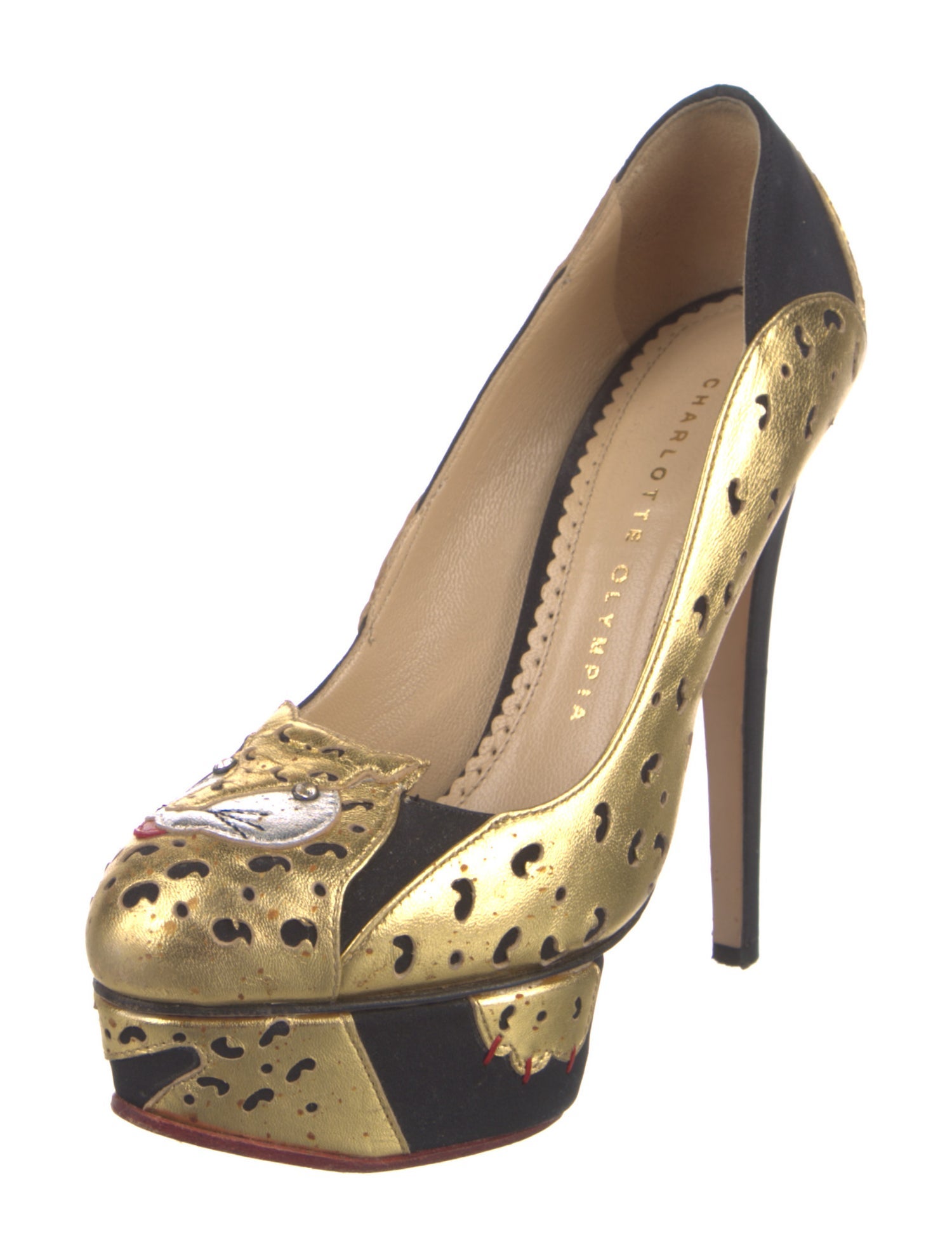 Charlotte Olympia Leather Colorblock Pattern Pumps