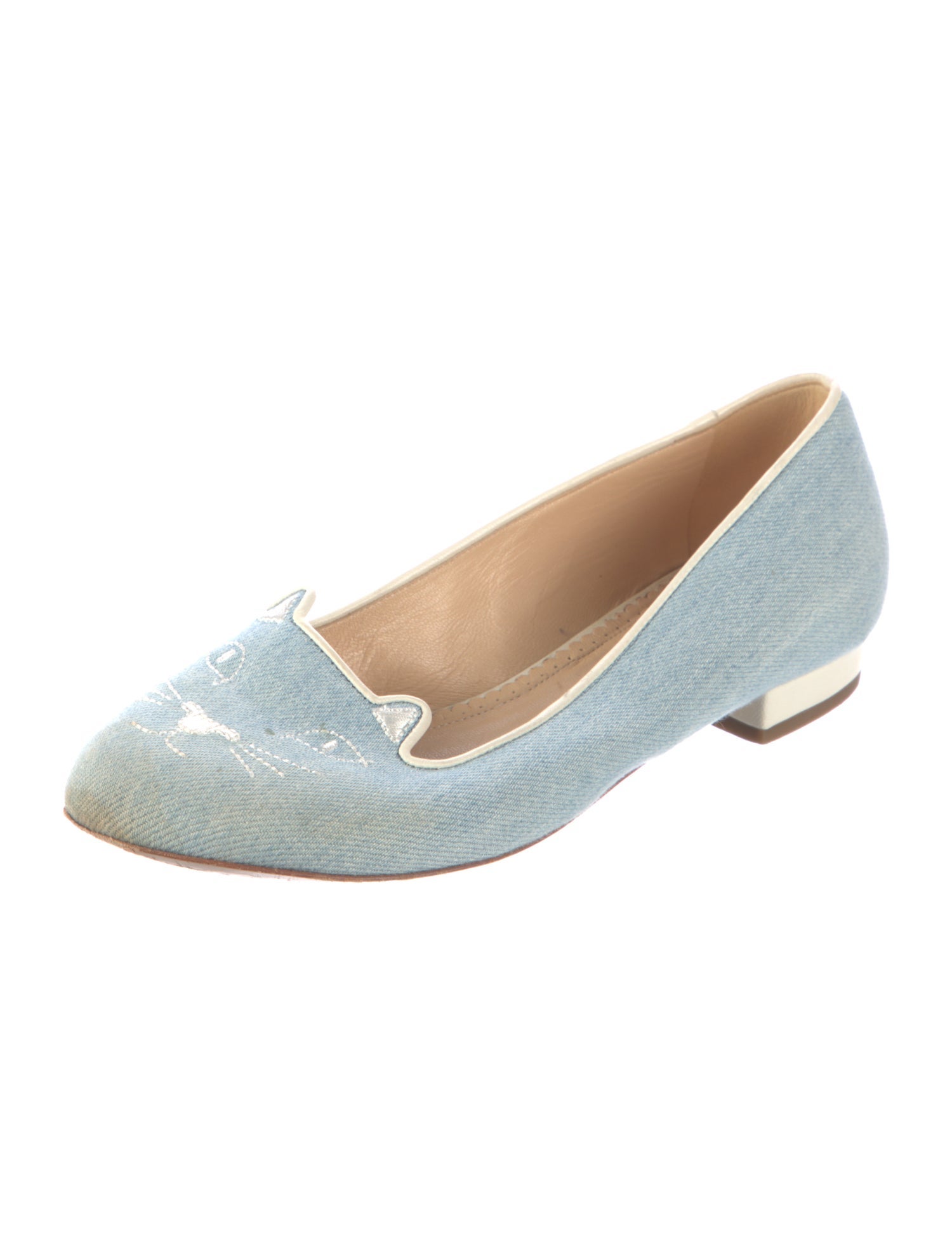 Charlotte Olympia Denim Embroidered Accent Loafers