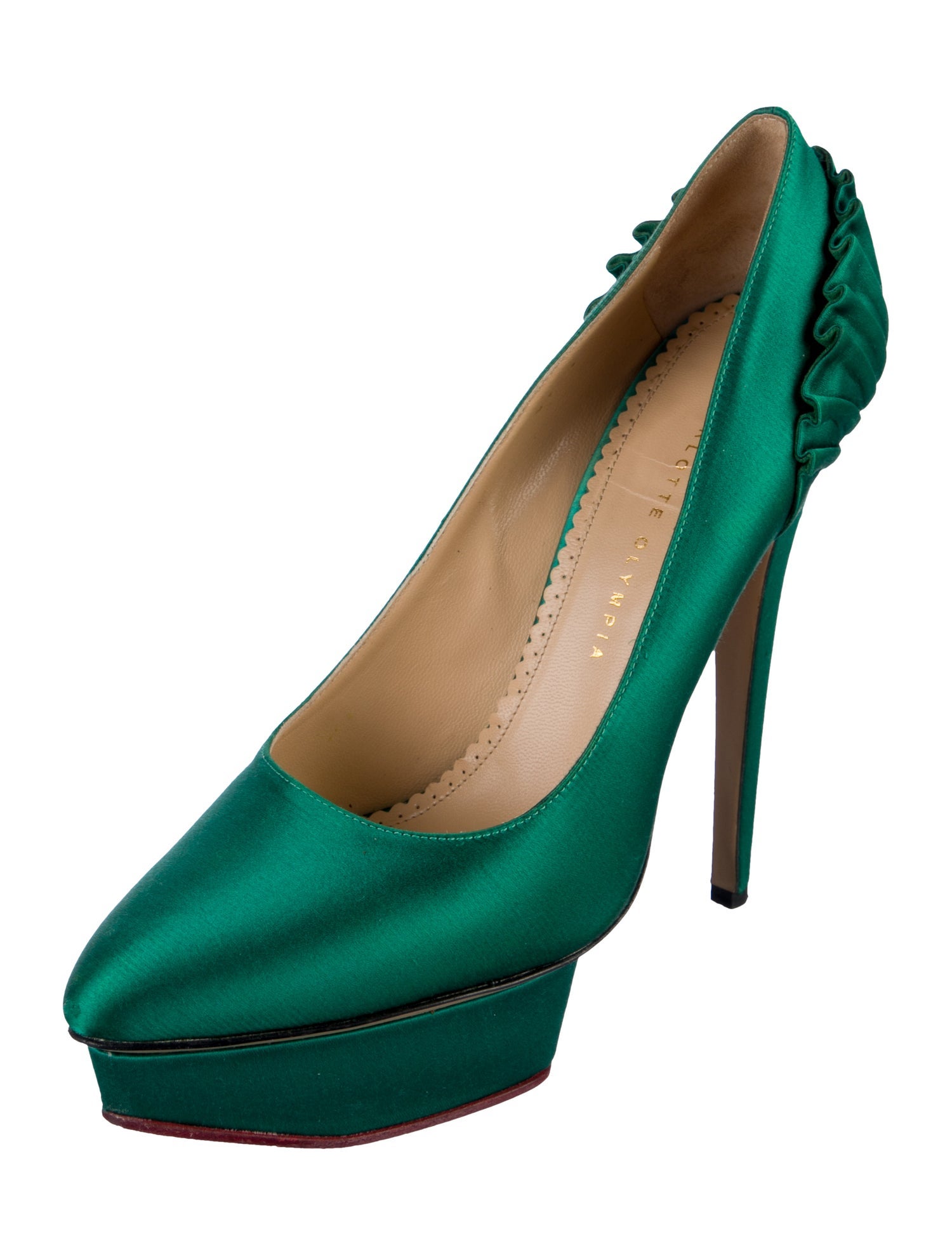 Charlotte Olympia Satin Ruffle Embellishment Pumps