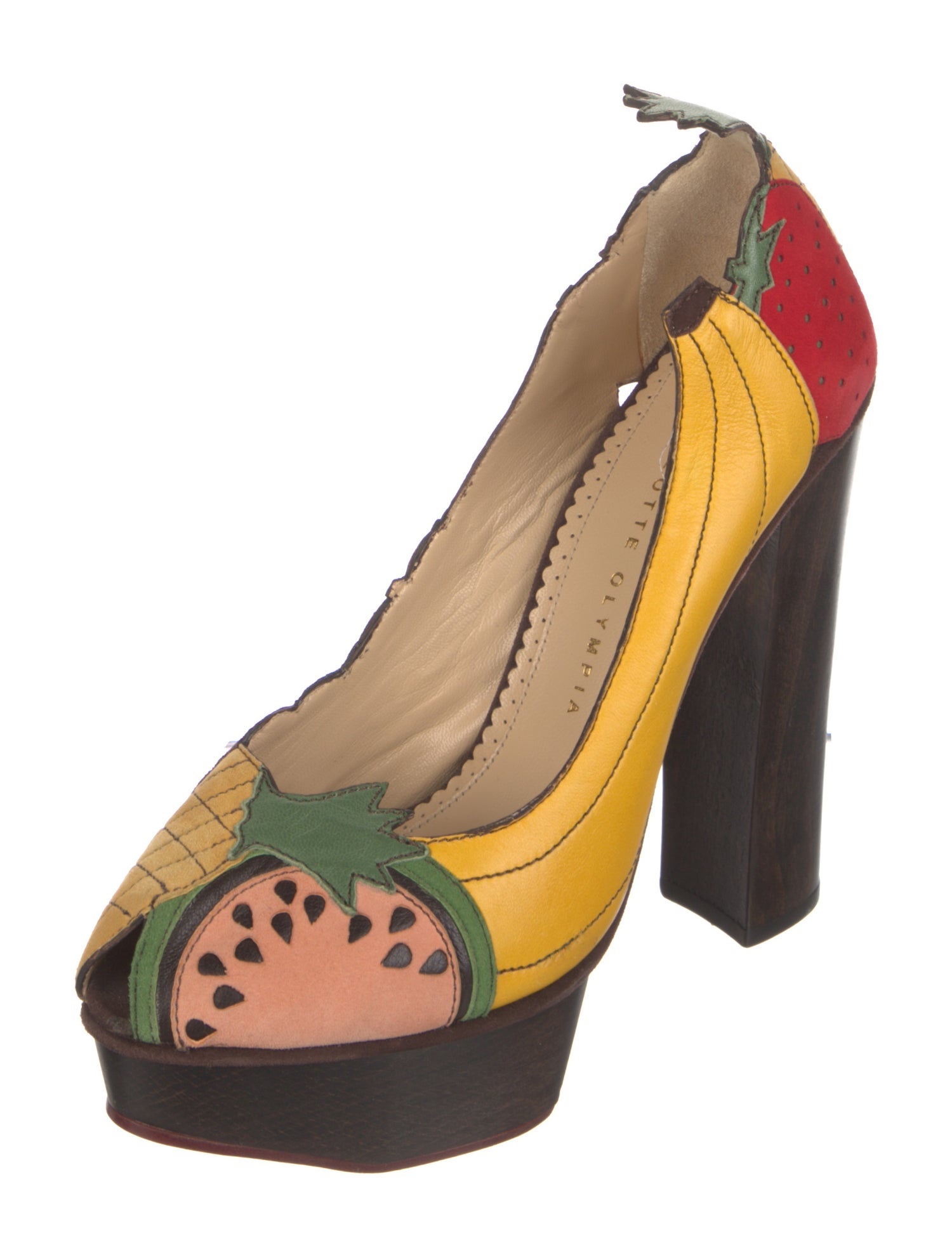 Charlotte Olympia Leather Colorblock Pattern Pumps
