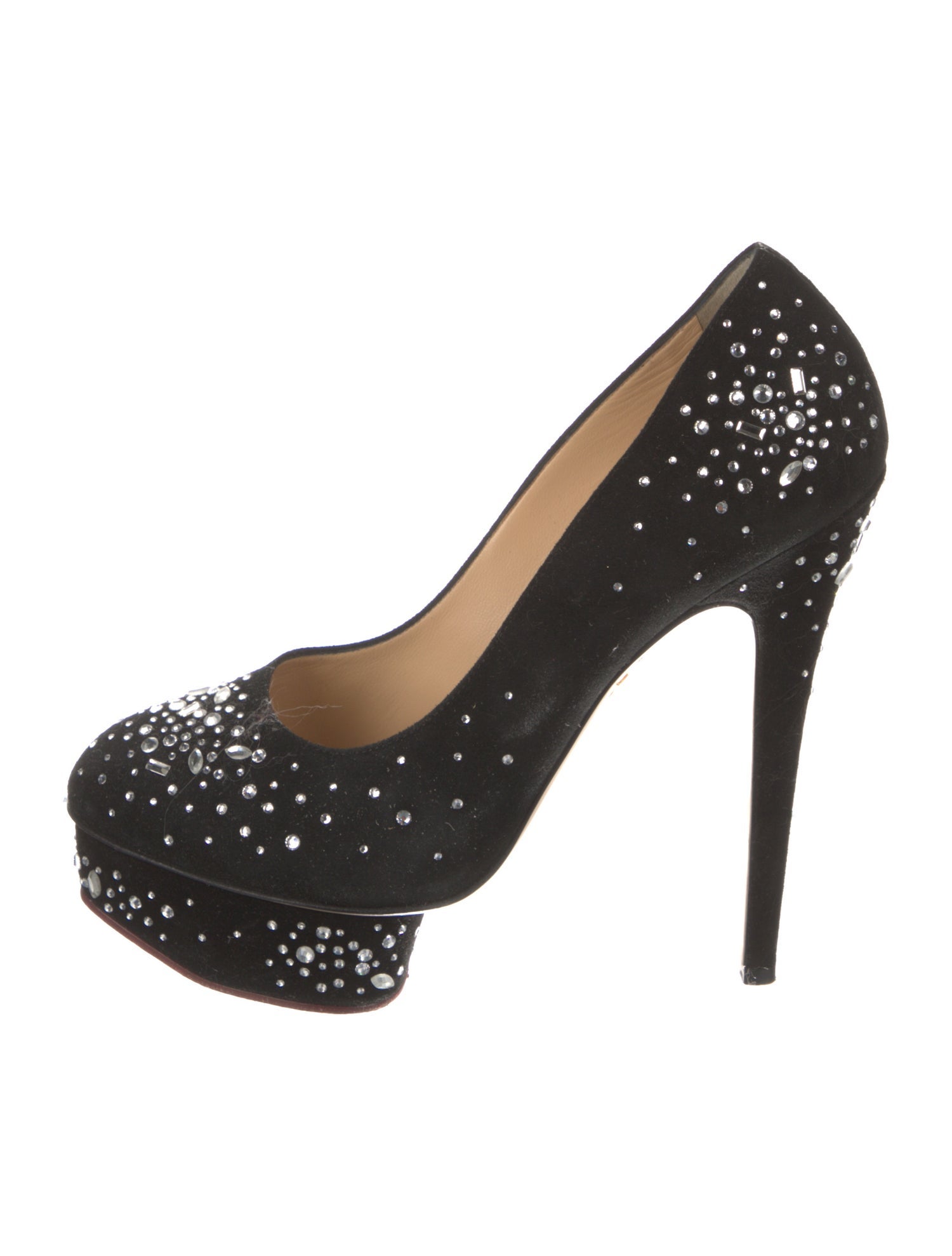 Charlotte Olympia Suede Crystal Embellishments Pumps