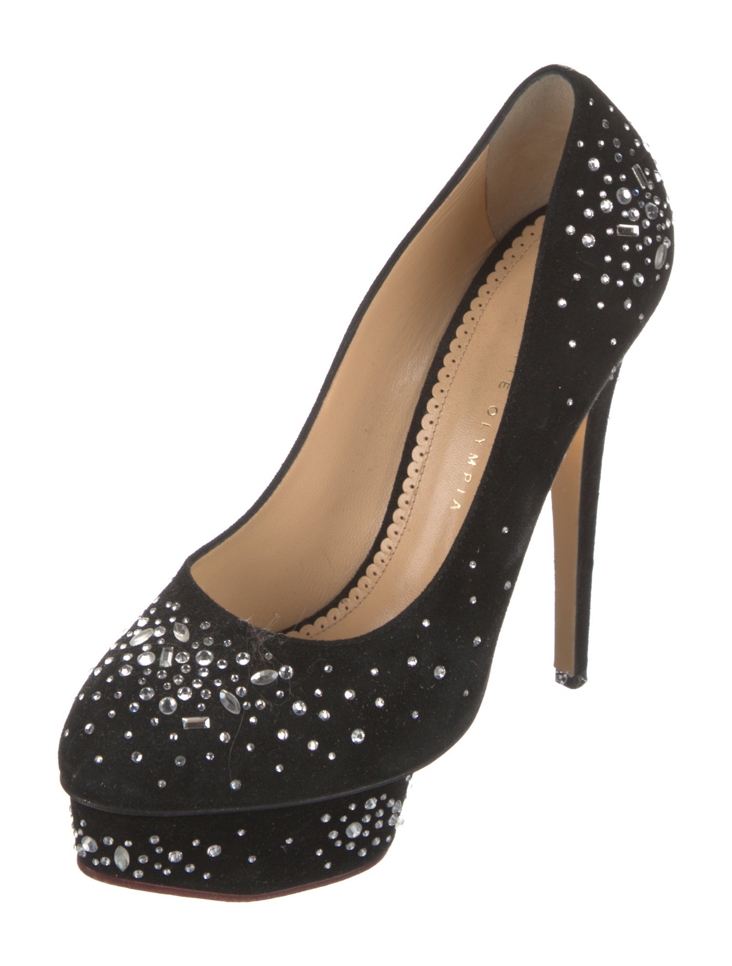 Charlotte Olympia Suede Crystal Embellishments Pumps