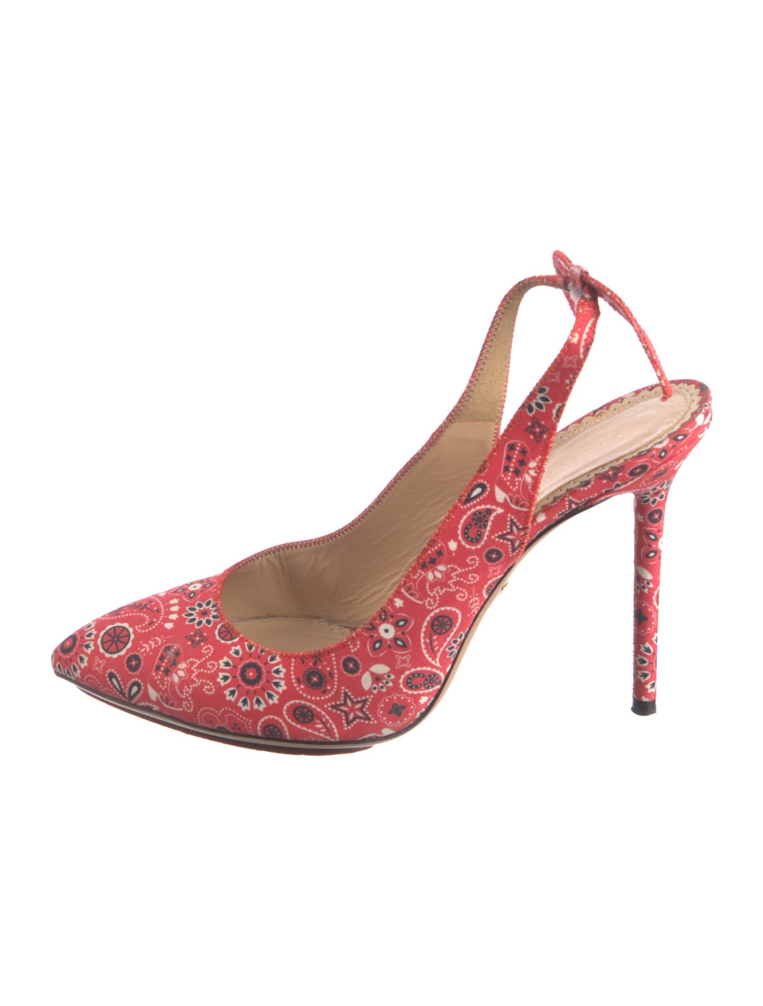 Charlotte Olympia Paisley Print Bow Accents Slingback Pumps