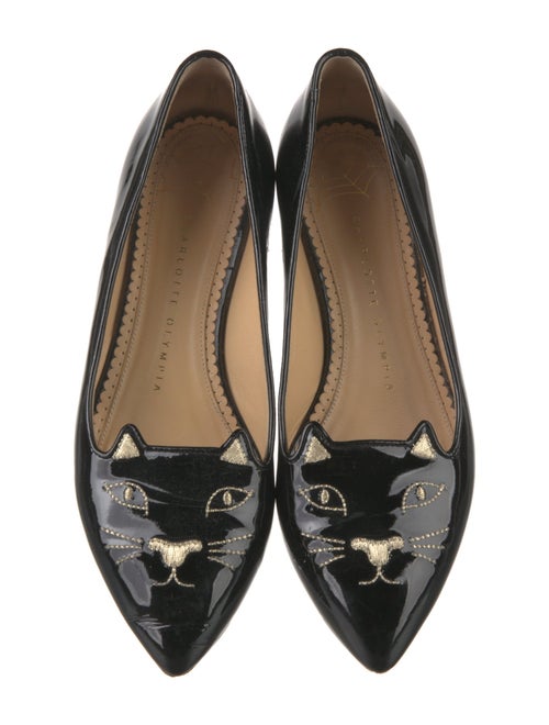 Charlotte Olympia Patent Leather Embroidered Accent Loafers