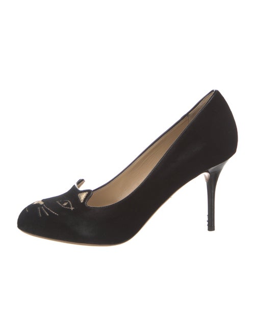 Charlotte Olympia Velvet Embroidered Accent Pumps