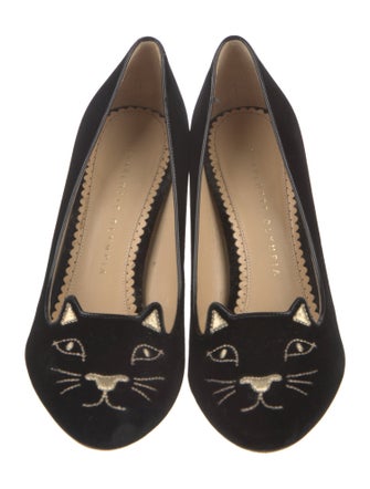 Charlotte Olympia Velvet Embroidered Accent Pumps