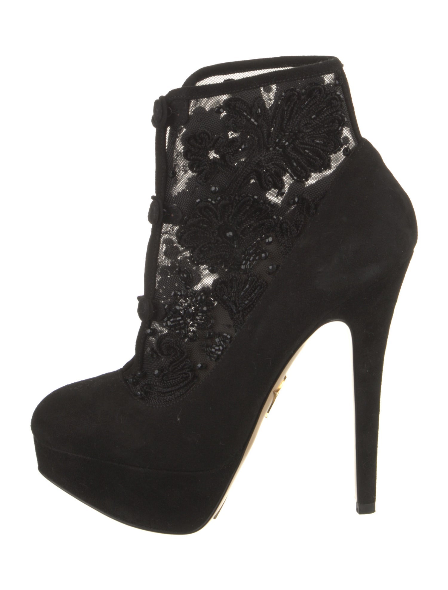 Charlotte Olympia Suede Beaded Accents Lace-Up Boots