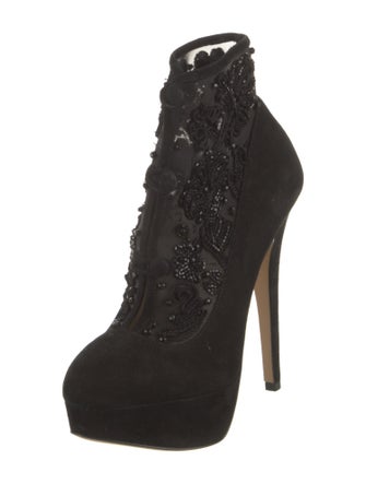 Charlotte Olympia Suede Beaded Accents Lace-Up Boots