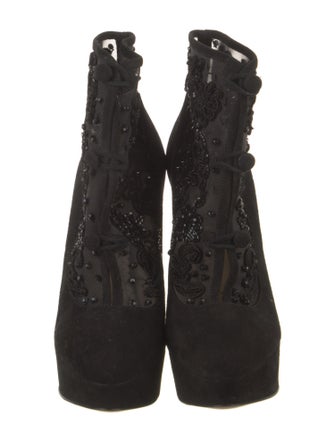 Charlotte Olympia Suede Beaded Accents Lace-Up Boots