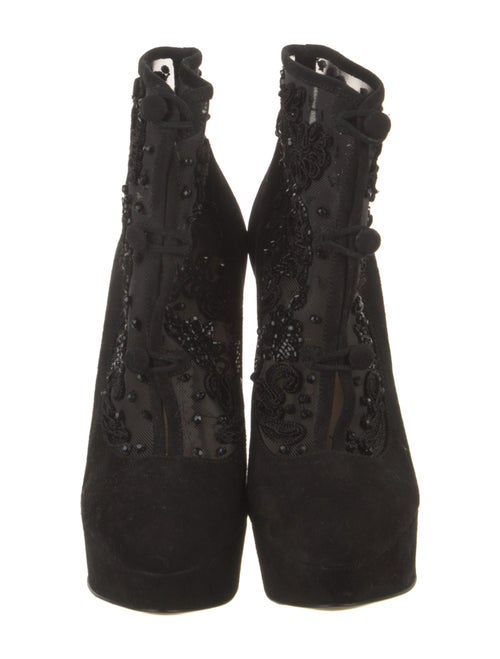Charlotte Olympia Suede Beaded Accents Lace-Up Boots