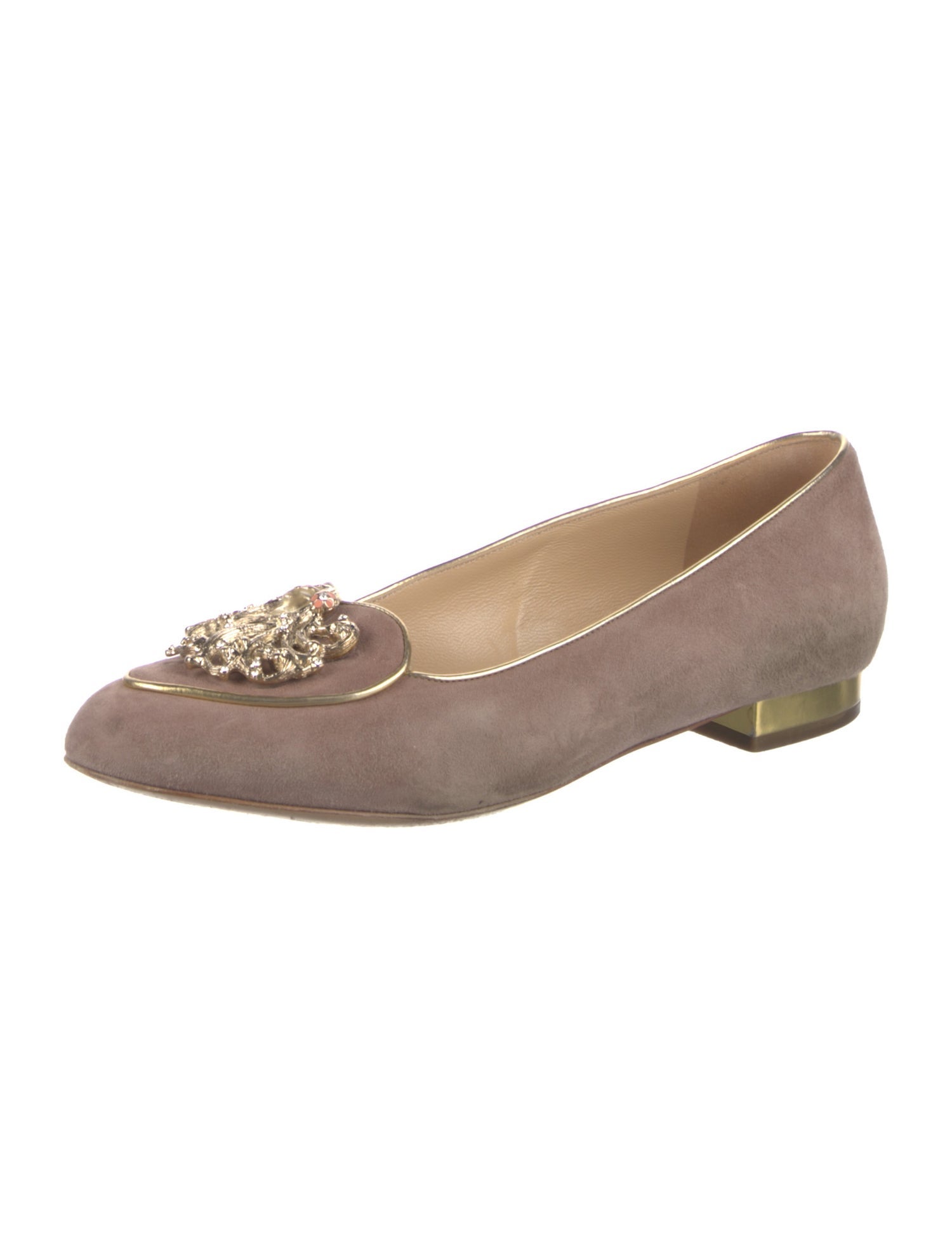 Charlotte Olympia Suede Crystal Embellishments Flats