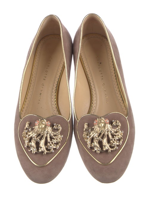 Charlotte Olympia Suede Crystal Embellishments Flats