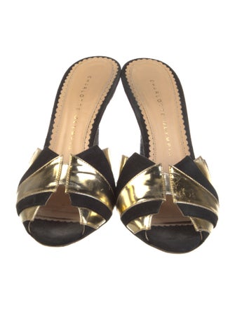 Charlotte Olympia Suede Colorblock Pattern Slides