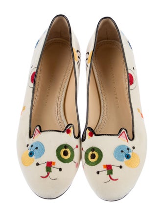 Charlotte Olympia Velvet Printed Loafers