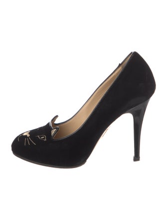Charlotte Olympia Velvet Embroidered Accent Pumps
