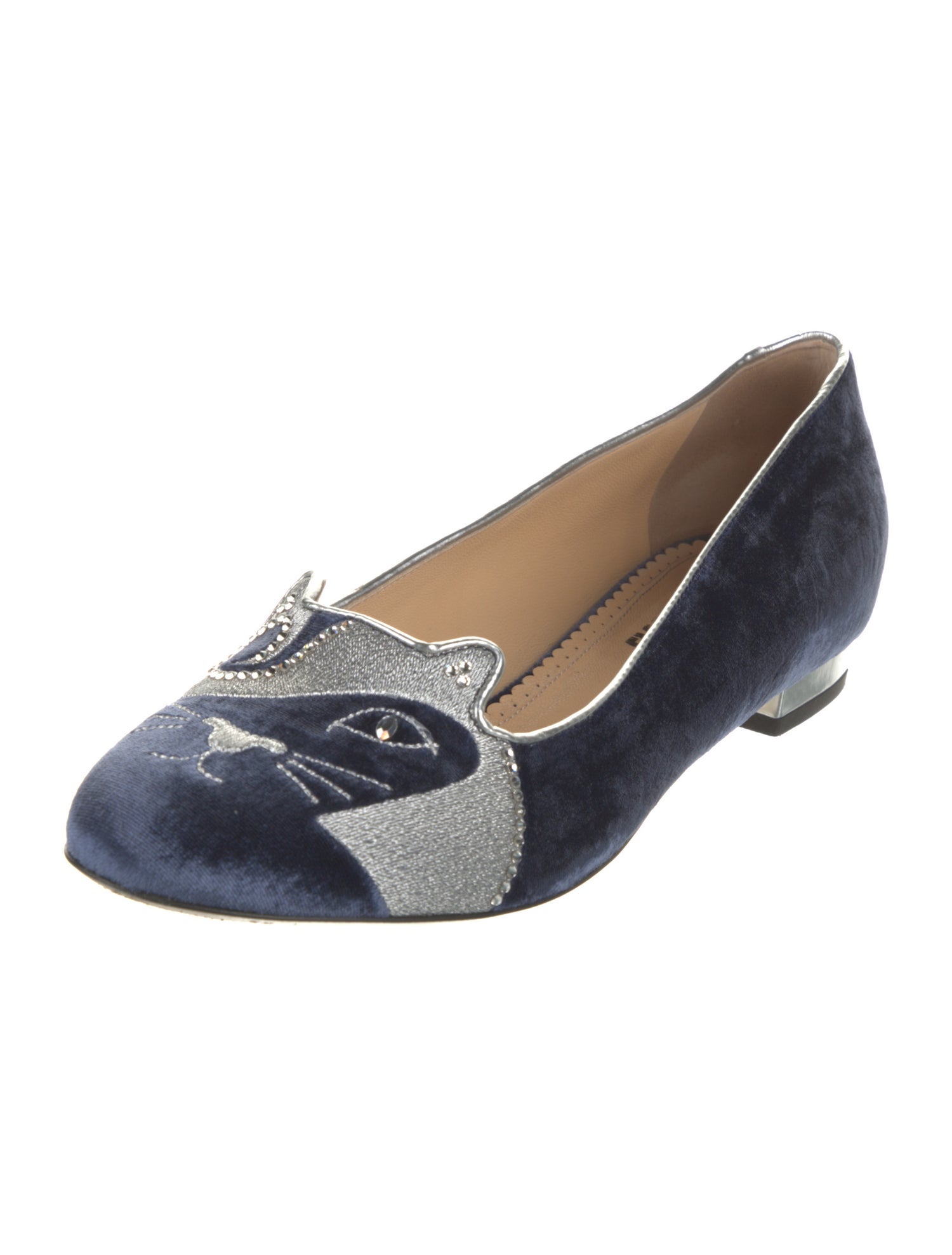 Charlotte Olympia Velvet Crystal Embellishments Loafers