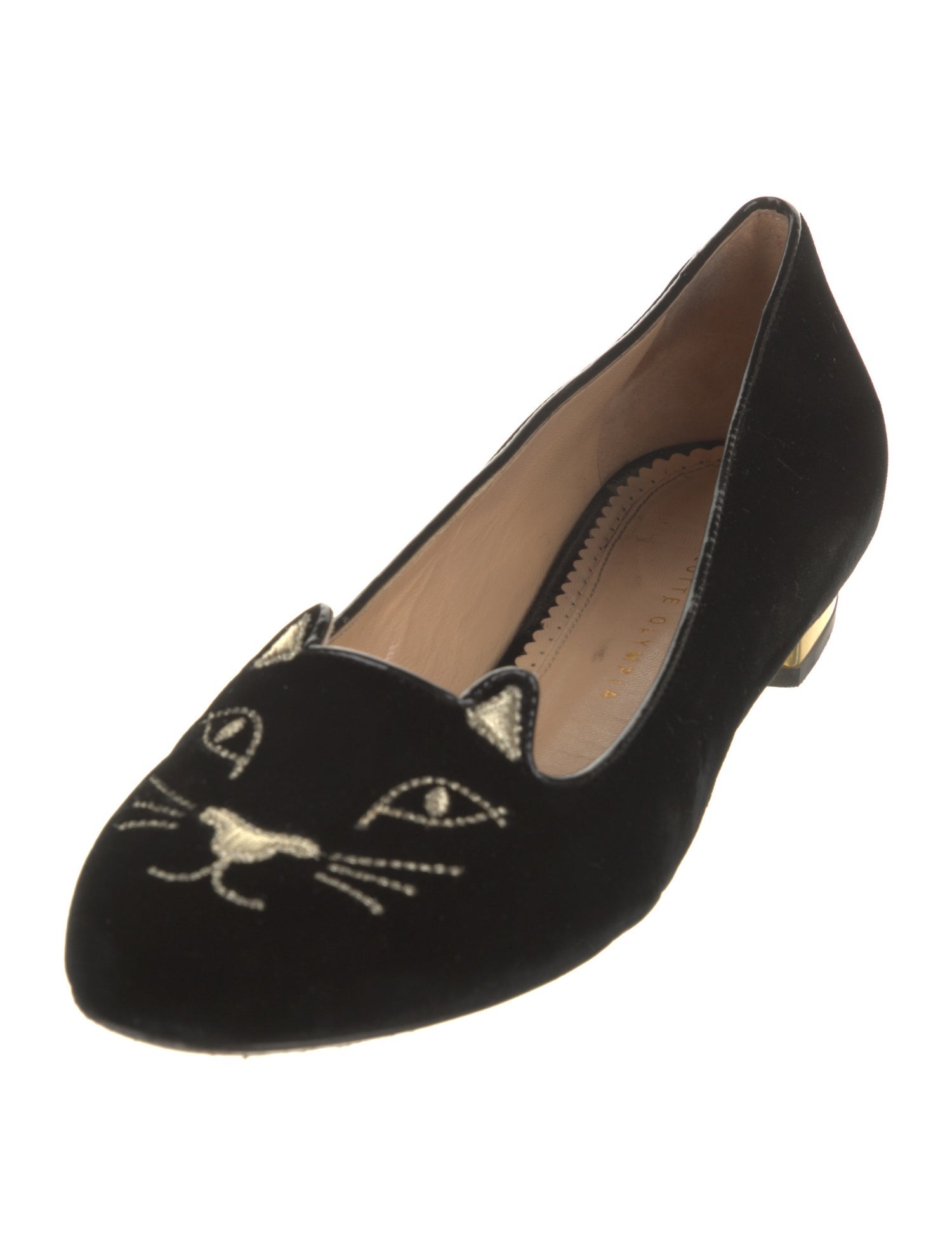 Charlotte Olympia Velvet Embroidered Accent Loafers