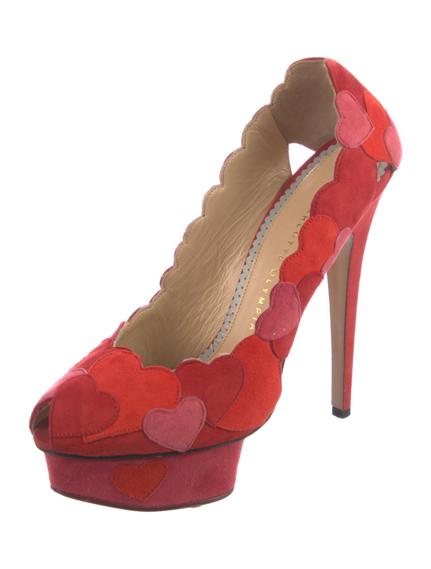 Charlotte Olympia Suede Colorblock Pattern Pumps