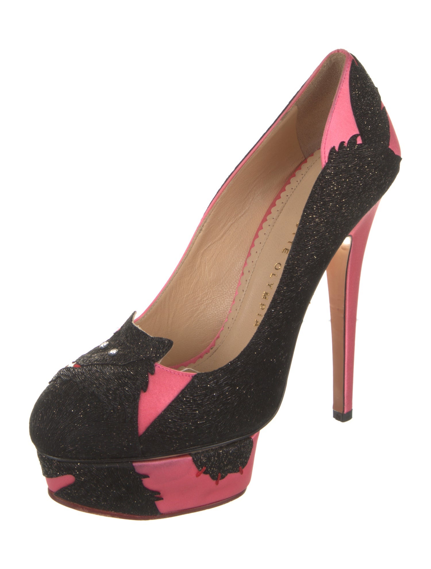 Charlotte Olympia Satin Colorblock Pattern Pumps