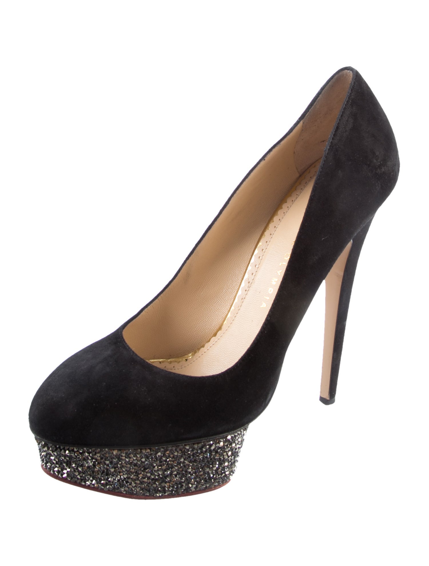 Charlotte Olympia Suede Crystal Embellishments Pumps