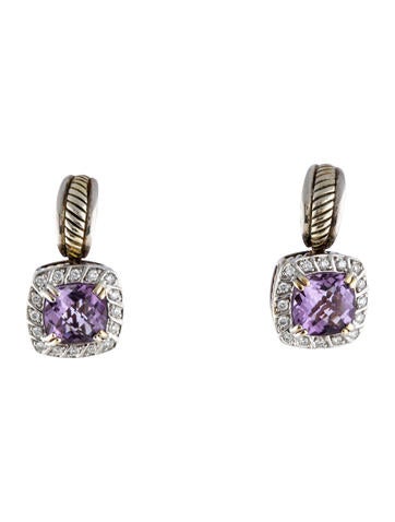 Charles Krypell Amethyst & Diamond Halo Drop Earrings