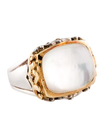 Charles Krypell Cocktail Ring Two-Tone Mother of Pearl & Quart 6.75