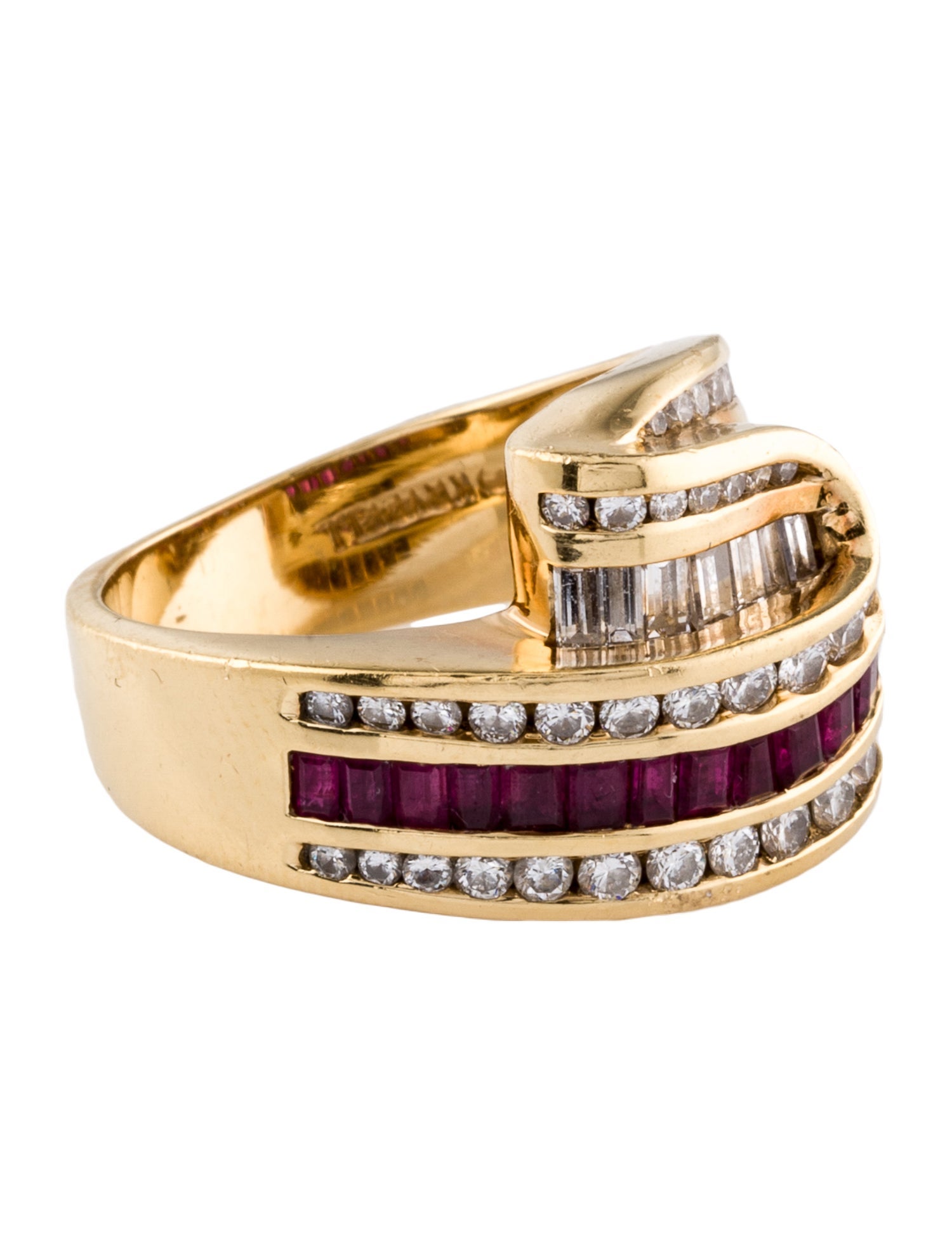 Charles Krypell 18K Ruby & Diamond Wave Ring 18K Yellow Gold Cocktail