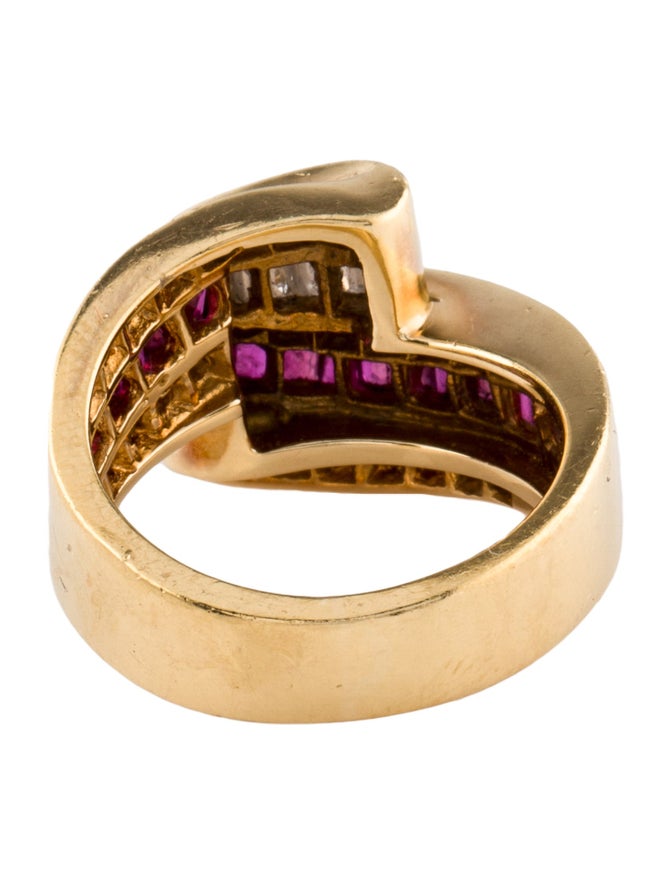 Charles Krypell 18K Ruby & Diamond Wave Ring 18K Yellow Gold Cocktail