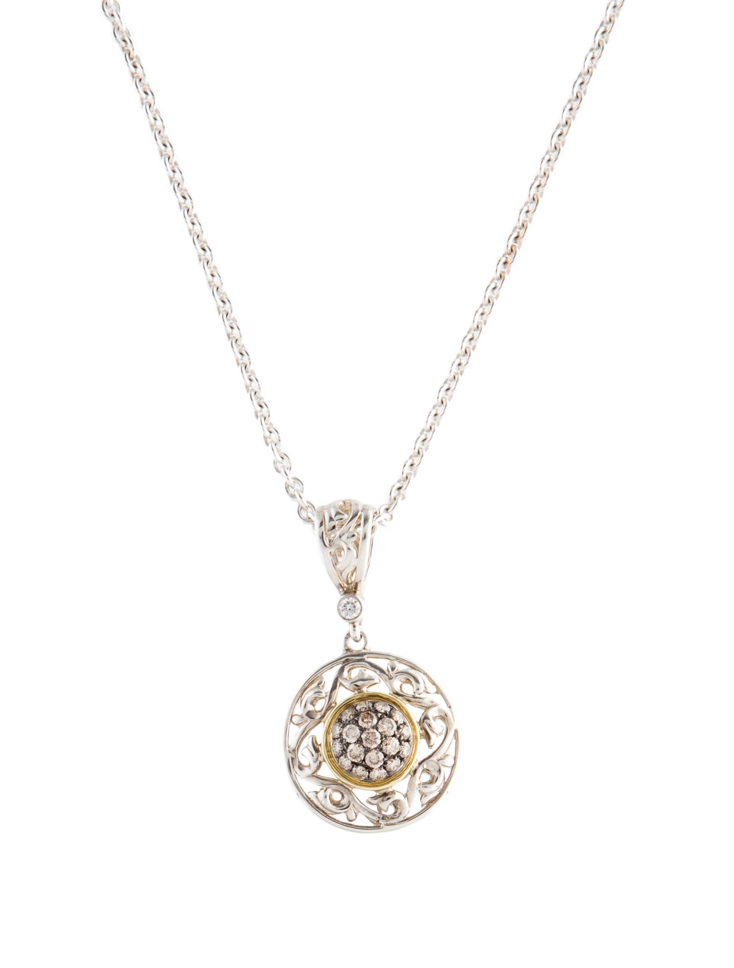 Charles Krypell Diamond Two-Tone Filigree Pendant Necklace