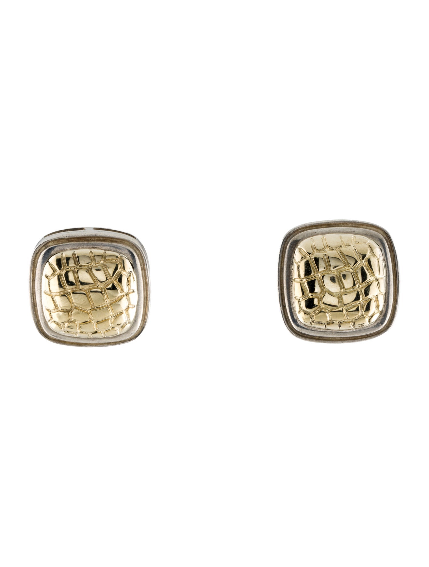 Charles Krypell Two-Tone Embossed Square Earclips