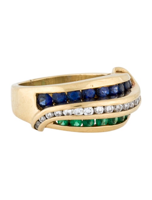 Charles Krypell 18K Diamond, Emerald & Sapphire Three Row Band